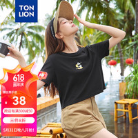唐狮 TONLION2024女熊猫印花短款短袖T恤TB 黑色 M