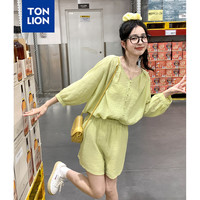 唐狮 TONLION2024女V领长袖上衣短裤套装WP 芥末黄 L