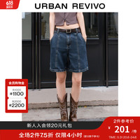 UR2024夏季新款女装都市复古时髦立体缝线牛仔短裤UWU840053 蓝色