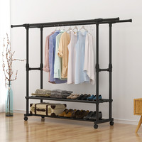 君米 简易晾衣架落地折叠阳台挂衣服架子家用卧室晒衣杆挂衣架钢管双杆