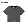 bossini 堡狮龙 女款夏季新品休闲宽松时尚短款条纹圆领短袖T恤 6000黑/白 S