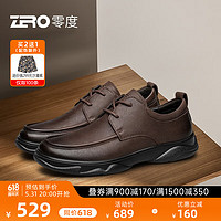 ZERO 零度Zero男士皮鞋冬柔软真皮轻便软底办公通勤商务休闲鞋子 暗棕系带 40