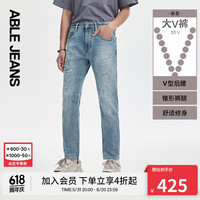 ABLE JEANS【大V裤】男士水洗宽松立体膝舒适破洞牛仔裤男801587 复古天晴蓝 28/30