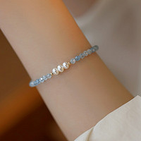 海藍寶珍珠14K包金光澤感文藝氣質幸運小眾輕奢手鏈 海藍寶加3個珍珠17cm