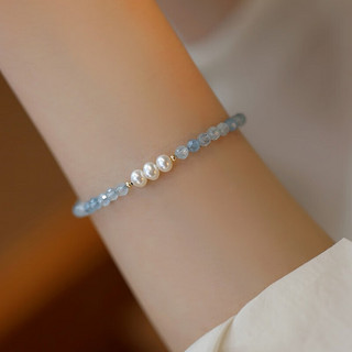 海蓝宝珍珠14K包金光泽感文艺气质幸运小众轻奢手链 海蓝宝加3个珍珠17cm