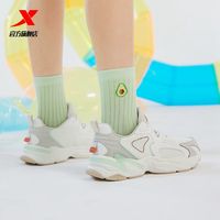 XTEP 特步 女鞋48度软底休闲鞋夏季皮面防水运动鞋女轻便百搭老爹鞋