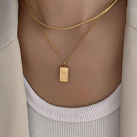 KOSE 高丝 法式复古小金条气质轻奢双层叠戴钛钢项链优雅锁骨链潮颈链女 双层金砖项链