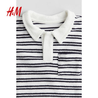 H&M2024夏季童装男婴幼童棉质毛圈布Polo衫1235388 白色/条纹 73/48