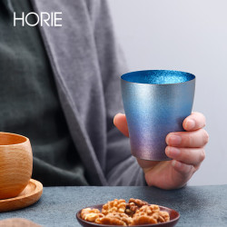 HORIE 堀江 日本进口HORIE钛杯古雅纯钛轻奢双层真空水杯 喝水啤酒咖啡牛奶情侣彩色隔热保冷水杯子 古雅蓝 250ML