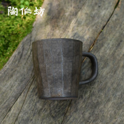 陶作坊 Aurli老岩泥刻痕杯咖啡杯水杯茶杯陶瓷杯日式侘寂手工杯 刻痕杯_黑_A03H7700B