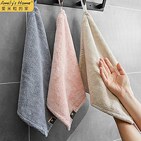 爱米粒的家 擦手巾 挂式 擦手毛巾 浴室 卫生间 厨房擦手布 吸水 珊瑚绒 混色 3条