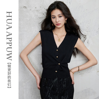 画朴设计感黑色显瘦无袖针织衫女装2024夏季时尚收腰马甲背心【6月24日发完】