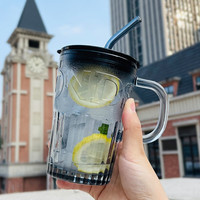 青苹果 GREEN APPLE玻璃杯冷饮可乐果汁杯乐扣杯玻璃水杯500ml大容量 ins吸管玻璃杯灰色