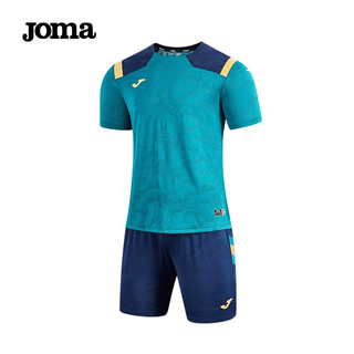 JOMA 运动套装男足球服队服2022年春秋夏季足球比赛训练服短袖t恤+运动裤套装男 云杉绿/瓦蓝 XL