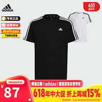 adidas 阿迪达斯 童装男夏季时尚运动短袖透气短袖T恤 HR6330黑 176cm 六一礼物