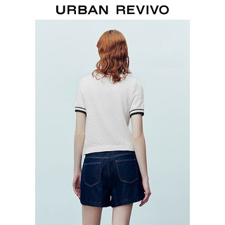 URBAN REVIVO 女装通勤风简约气质撞色圆领针织衫UWU940156 米白 M