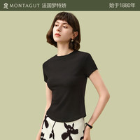 梦特娇梦特娇莫代尔棉打底衫女内搭薄款短袖t恤螺纹白色上衣可外穿洋气 【小圆领】星夜黑 XL【125-150斤】