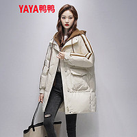 YAYA 鴨鴨羽絨服 鴨鴨（YAYA）羽絨服女中長款假兩件時尚休閑連帽加厚保暖