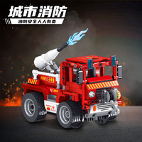 雷尔积木遥控赛车电动汽车模型越野警车儿童益智拼装玩具男孩