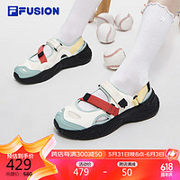 FILA FUSION斐乐潮牌玛丽珍凉鞋女鞋2024夏凉拖魔术贴海螺沙滩鞋 雪白/港灰绿-J-SH 36