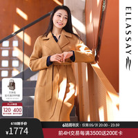 歌力思(ELLASSAY)【同款】秋冬翻领宽松廓形双面羊毛大衣女EWB346D02100 浅卡其 M