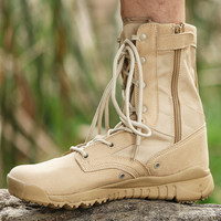CQB.FURY高帮作战靴超轻户外鞋男登山鞋防滑耐磨战术靴沙漠靴 沙色侧拉 37