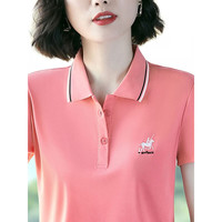 TZXT高档纯棉保罗短袖polo衫女士修身夏季运动休闲翻领t恤上衣潮 粉色 001 5XL160-175斤