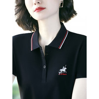 TZXT高档纯棉保罗短袖polo衫女士修身夏季运动休闲翻领t恤上衣潮 黑色 001 5XL160-175斤