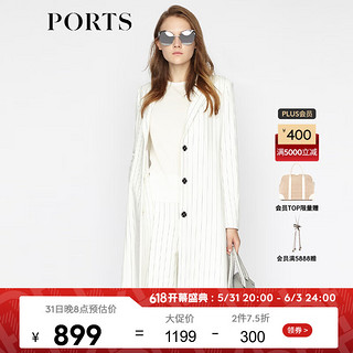 PORTS宝姿 秋冬女装条纹中长款风衣外套LA8J029FFQ038 白色条纹 6