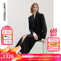 朗姿复古职业通勤西服外套女士2024年秋季高级感气质黑色西装 黑色 S