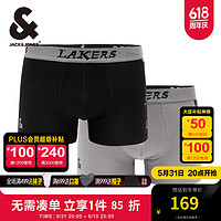 杰克·琼斯（JACK&JONES）NBA联名湖人队夏季新款2条装潮流男士内裤平角内裤224292001 黑色 170/90 (S)