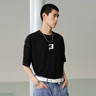 GXG男装 黑色明线设计短袖T恤 24年夏季G24X442096 黑色 170/M