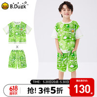 B.Duck【套装】小黄鸭童装男童夏季运动套装儿童小男孩短袖短裤两件 绿色 130cm