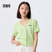 森马（Semir）【夏日T恤合辑】短袖T恤女中长款满印夏印花落肩上衣宽松显瘦潮流 G款肌理开衫-柠绿40140 150/76A/XS