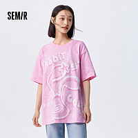 森马（Semir）【夏日T恤合辑】短袖T恤女中长款满印夏印花落肩上衣宽松显瘦潮流 I款涂鸦印花-梦幻粉60364 155/80A/S