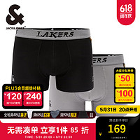 杰克·琼斯（JACK&JONES）NBA联名湖人队夏季2条装潮流男士内裤平角内裤224292001 黑色 180/100 (L)