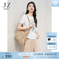 玖姿·安娜蔻【清爽沁凉】薄荷气泡珠片宽松短袖棉T恤女2024夏 经典白 S