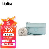 kipling 凯普林 女款轻便时尚手拿包手机包零钱包灰绿底银线格纹印生日礼物女