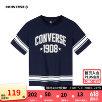 Converse匡威儿童套装男童T恤短袖短裤2024夏季薄款中大童夏装运动2件套 藏青蓝 140/68
