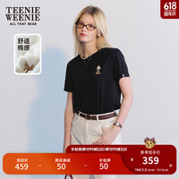 Teenie Weenie小熊2024年夏季新款圆领短袖T恤简约时尚宽松休闲女 黑色 1