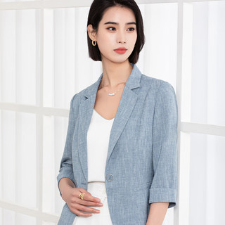 名师路简约西装外套女秋季收腰七分袖通勤纯色修身西服短外套 53蓝色 M