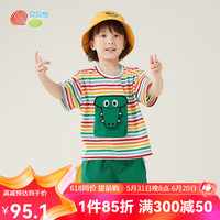 贝贝怡男童套装2024儿童夏装潮帅气时髦男孩短袖卡通夏款衣服 绿色 100cm