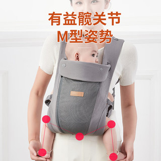 萌娃新宠婴儿背带前后两用前抱式夏季背宝宝外出简易抱娃轻便初生背娃 JD冰丝灰（收纳/遮阳帽/防咬巾）