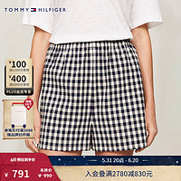 TOMMY HILFIGER24春夏女装休闲松紧腰刺绣双后袋宽松小格纹短裤41378 黑白格子0MS 34