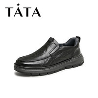 他她（TATA）商务休闲皮鞋男士厚底一脚蹬乐福鞋2024秋季新款OCU01CM4 黑色