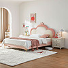 LINSY 林氏家居 童趣生态皮软包儿童床男孩女孩卧室实木框架床 TBC024-A1.2米单床（无床垫） 粉色+白色