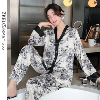 俞兆林母亲节丨冰丝睡衣女2024夏季性感吊带大码四件套装 水墨画【礼盒装四件套】 L【80-120斤】