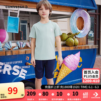 Converse匡威儿童套装T恤短袖短裤速干套装2024夏季中大童男女童2件套 芦荟绿 160/76