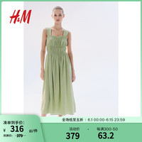 H&M女士连衣裙2024夏新款上身缩褶连衣裙1229619 浅绿色 1