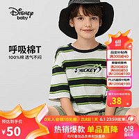 Disney 迪士尼 童装儿男童短袖T恤经典条纹吸湿排汗打底上衣24夏DB421AA25黑140